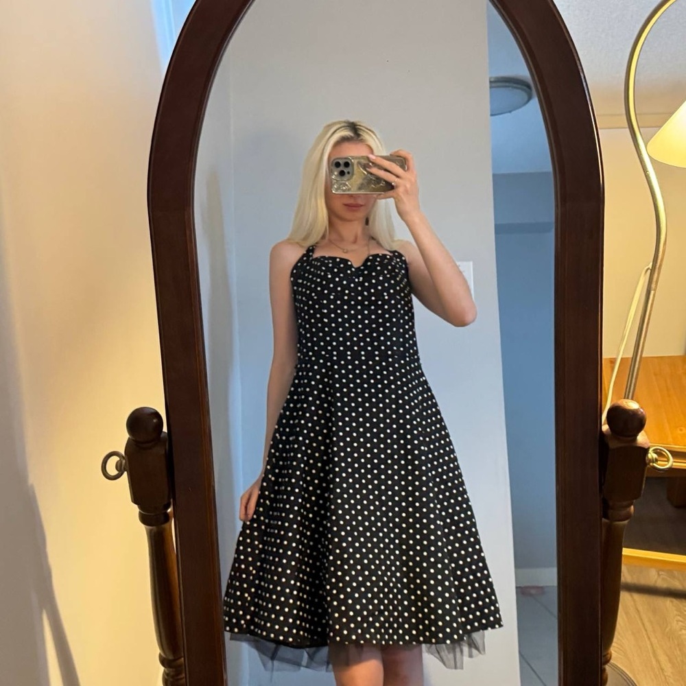 Vintage Elegant Black Polka Dot Dress